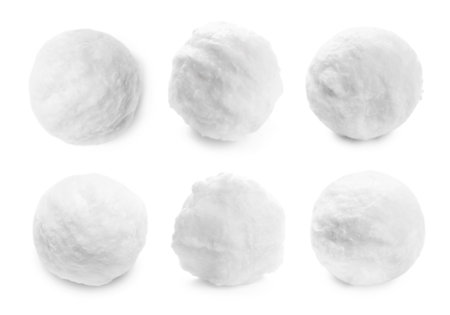 Balls of soft fluffy cotton isolated on white, setの写真素材