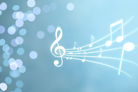 Music notes on blurred background, bokeh effectの写真素材