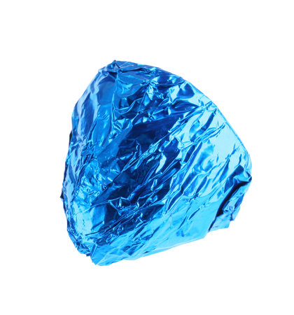 Tasty candy in blue wrapper isolated on whiteの写真素材
