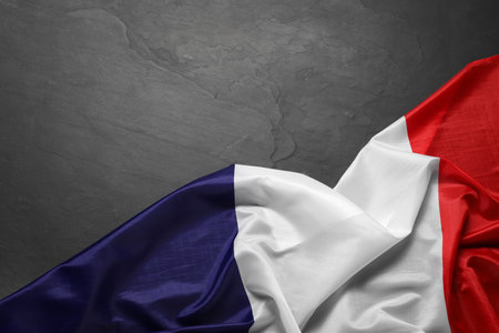 Flag of France on black background, top view. Space for textの写真素材