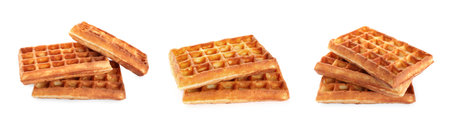 Tasty Belgian waffles isolated on white, collectionの写真素材