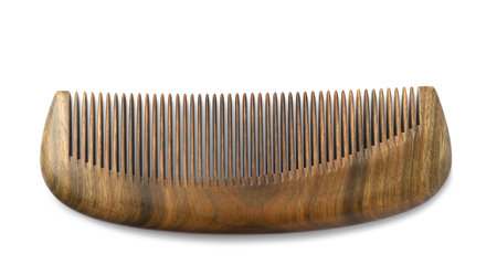 New wooden hair comb isolated on white, top view