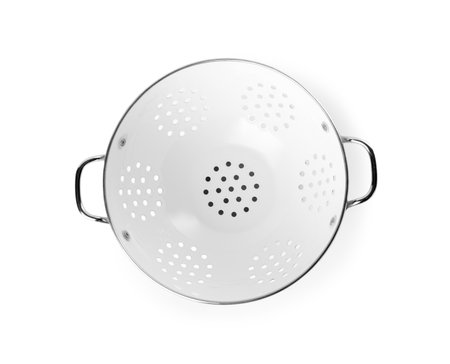New clean colander isolated on white, top view. Cooking utensilsの写真素材