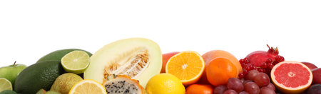 Many different fresh fruits isolated on whiteの写真素材