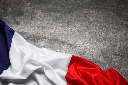 Flag of France on gray background, top view. Space for textの写真素材