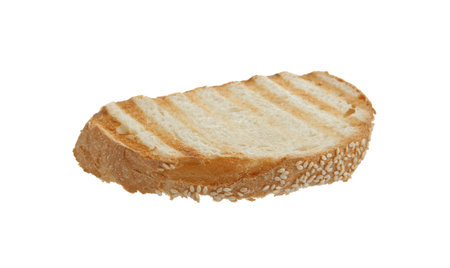 Slice of toasted bread isolated on whiteの写真素材