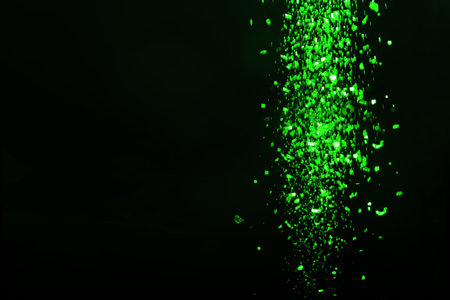 St. St. Patrick's day. Shiny green glitter on black background, bokeh effectの写真素材