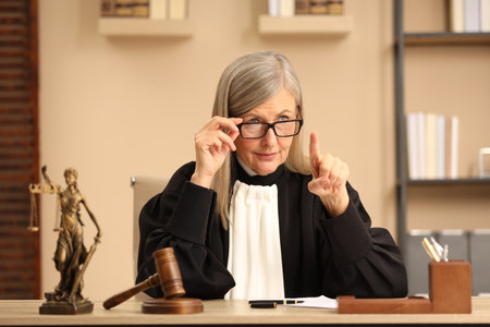 Judge in court dress working at table indoorsの写真素材