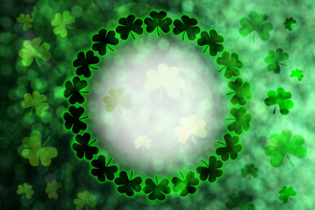 St. Patrick's Day greeting card design with clover leaves, bokeh effectの写真素材