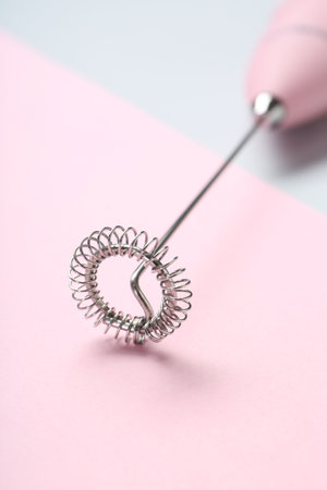 Pink milk frother wand on color background, closeupの写真素材