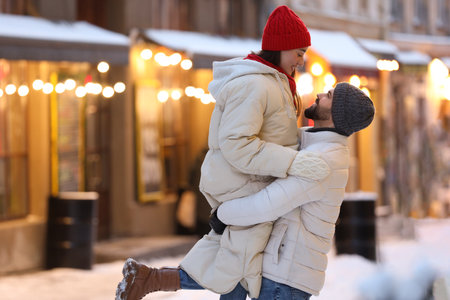 Lovely couple spending time together on city streetの写真素材