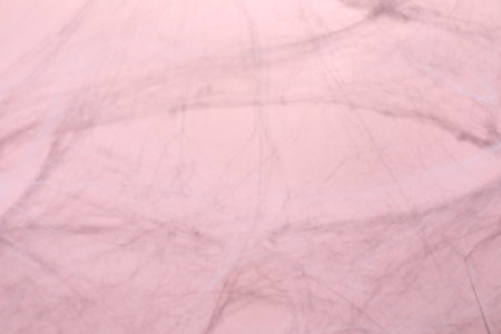 Creepy white cobweb on pink background, closeupの写真素材