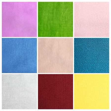 Textures of different colorful fabrics, top viewの写真素材