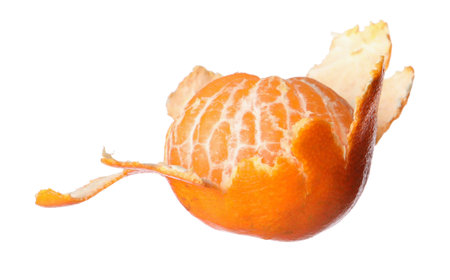 One fresh ripe tangerine isolated on whiteの写真素材