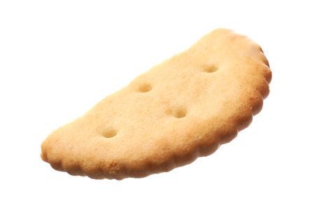 Piece of tasty cracker isolated on whiteの写真素材