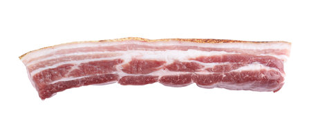 One piece of raw pork belly isolated on white, above viewの写真素材