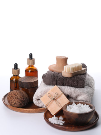 Composition with spa products isolated on whiteの写真素材