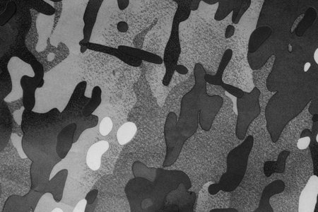 Texture of camouflage fabric as background, top view. Black and white effectの写真素材