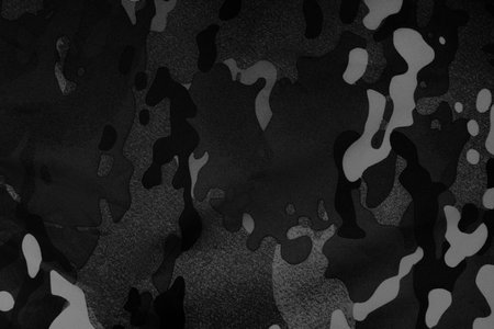 Texture of camouflage fabric as background, top view. Black and white effectの写真素材