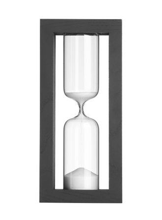 Hourglass with flowing sand isolated on white
