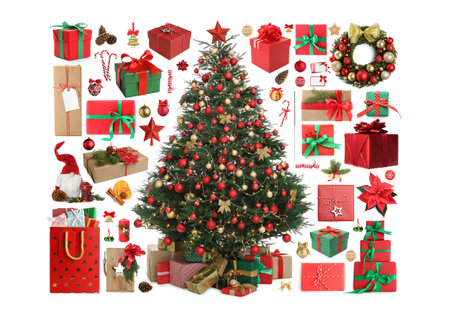 Christmas celebration stuff isolated on white, collectionの写真素材