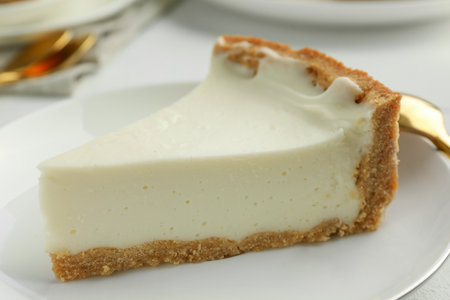 Piece of tasty vegan tofu cheesecake on plate, closeupの写真素材