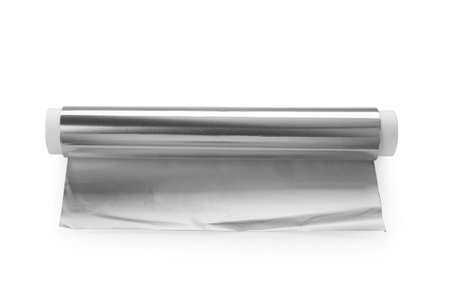 One roll of aluminum foil isolated on whiteの写真素材