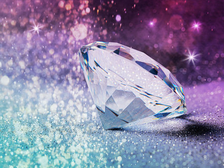 Beautiful diamond and glitter against shiny background, bokeh effectの写真素材