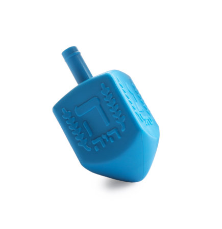 One light blue dreidel isolated on white. Traditional Hanukkah gameの写真素材