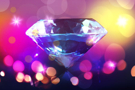 Beautiful shiny diamond on color background, bokeh effectの写真素材