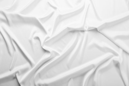 Texture of white silk ripple fabric as background, top viewの写真素材