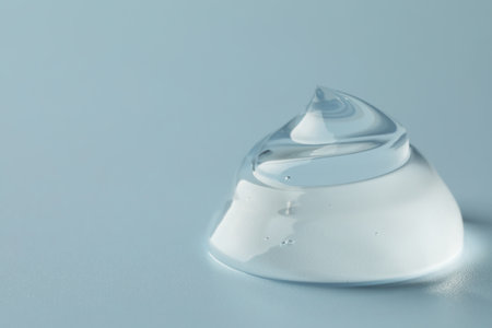 Sample of clear cosmetic gel on light blue background, closeup. Space for textの写真素材