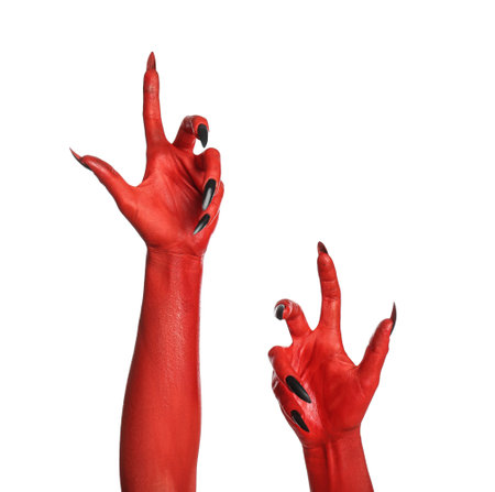 Scary monster on white background, closeup of hands. Halloween characterの写真素材