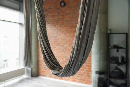 One hammock for fly yoga in studio, closeupの写真素材