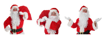 Santa Claus on white background, set of photos. Christmas celebrationの写真素材