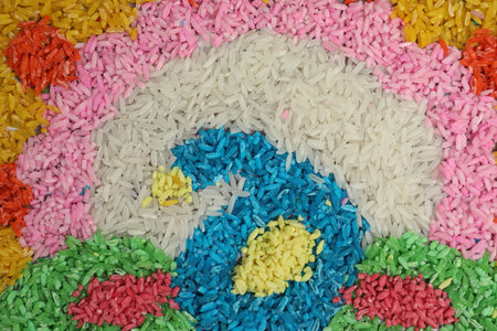 Diwali celebration. Colorful rangoli as background, top view