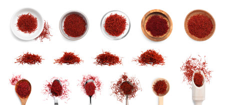 Dried red saffron isolated on white, setの写真素材
