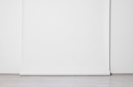 Empty white photo background. Professional studio equipmentの写真素材