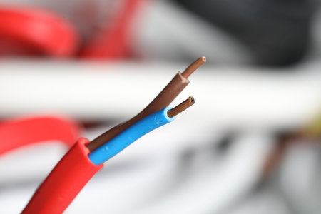 Colorful electrical wire on blurred background, closeup