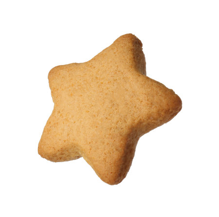 Tasty star shaped Christmas cookie isolated on whiteの写真素材