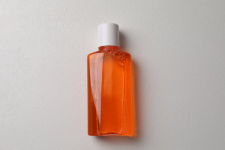 Fresh mouthwash in bottle on white background, top viewの写真素材
