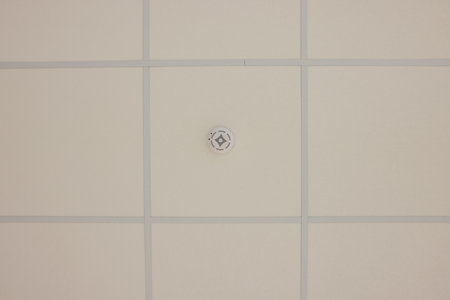White ceiling with PVC tiles, view from below