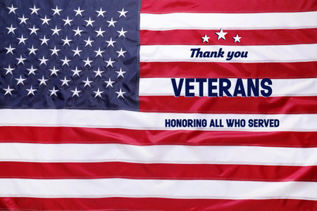 Veterans day. Honoring all who served. American flag as background, closeupの写真素材