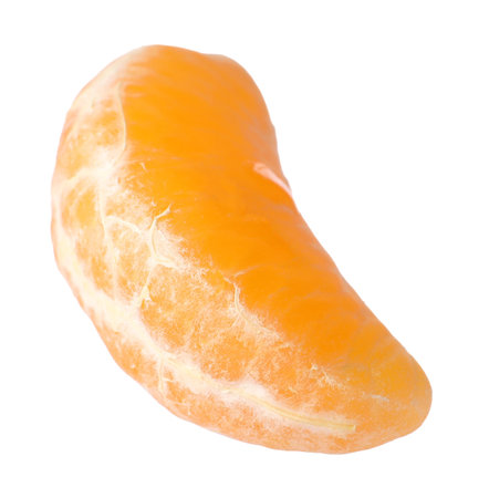 Piece of fresh ripe tangerine isolated on whiteの写真素材