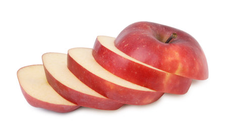 Sliced ripe red apple isolated on whiteの写真素材