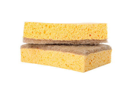 Cleaning supplies. Two sponges isolated on whiteの写真素材