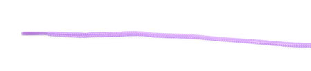 Stylish violet shoe lace isolated on white, top view