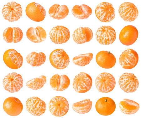 Juicy ripe tangerines isolated on white, setの写真素材