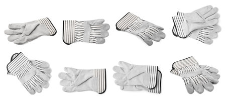 Clean gardening gloves isolated on white, set