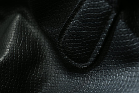 Black natural leather as background, closeup viewの写真素材